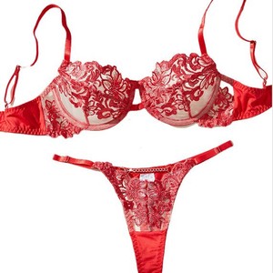 Set di Lingerie da donna di san valentino rosso con ricamo a fiori in pizzo Sexy Set di reggiseno elegante anello in acciaio Push Up Br - Product Image 5