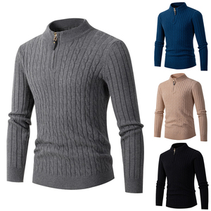 Suéter de punto para hombre con <span class=keywords><strong>cremallera</strong></span> y <span class=keywords><strong>cuello</strong></span> alto, suave, de manga larga, para invierno, venta al por mayor - Product Image 2