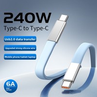 Kabel Silikon Datar Transfer Data Pengisian Daya Super Cepat 240W Berkualitas Tinggi 6A Kabel Dua Ujung Kompatibel USB-Type-C