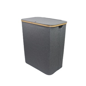 Bathroom laundry <b>basket</b>, <b>foldable</b> bamboo and Oxford cloth storage <b>basket</b> for household use, custom-made for export. - Product Image 5