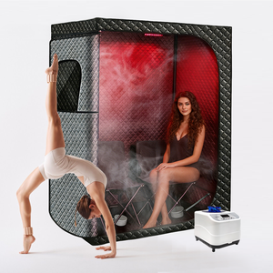 Vente chaude Sauna à vapeur portable en cèdre rouge moderne pour 2 personnes avec fenêtres en traverse pour villa et usage familial - Product Image 1