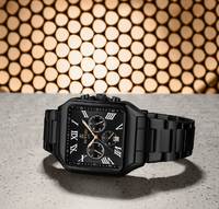 Nouvelle montre d'anniversaire pour homme, chronographe de haute précision, bracelet en acier inoxydable, montre à quartz carrée pour homme