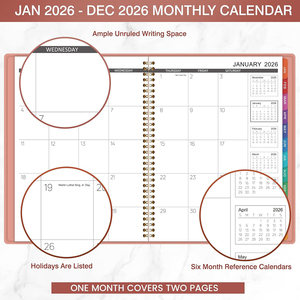 Plan de la semaine anglaise 2026 : Carnet minimaliste en cuir à spirale transfrontalier, plan mensuel A5, carnet de notes, logo personnalisé - Product Image 3