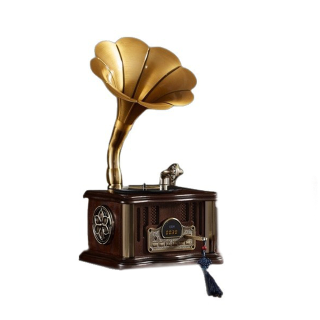 Vintage Style Mini Gramophone BT Speaker With Wooden Base Rotating Horn For Home Desktop Decoration Wireless Audio Player