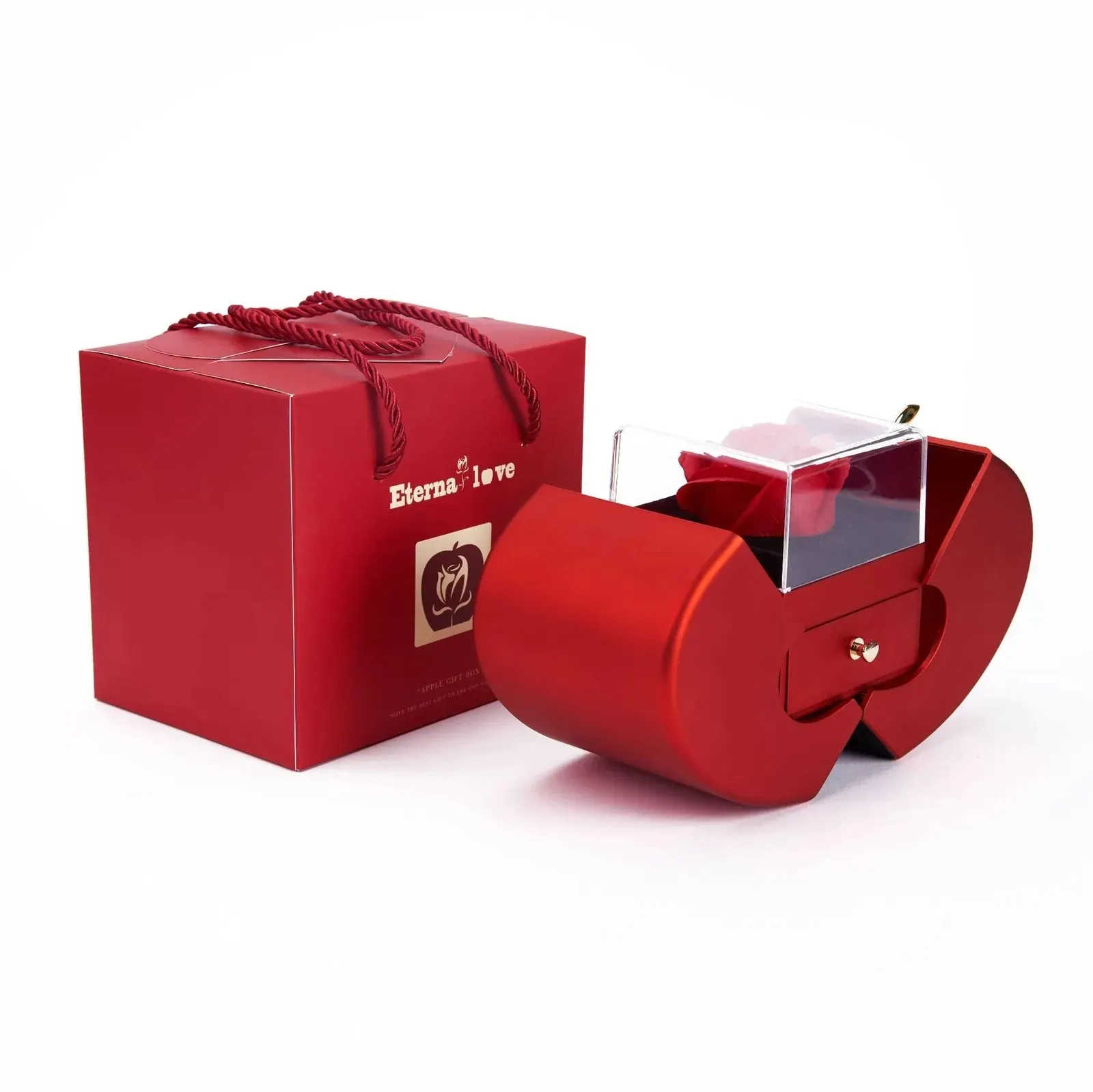 2024 Customizable High-End Exquisite Apple-Shaped Jewelry Gift Box Embossed Printing Handling for Valentine's Day Giving