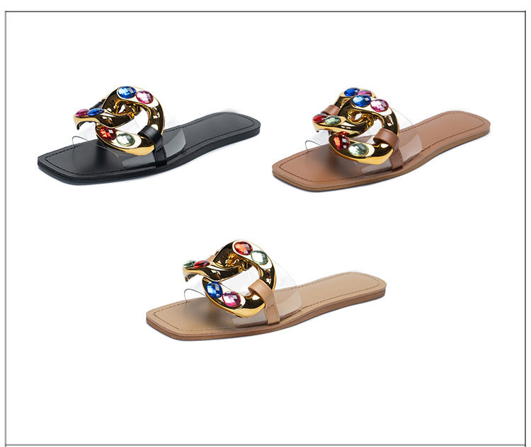 Candy Color Rhinestone Flat Women's flip-flops Fashion Metal Buckle Transparent Slipper Sandals