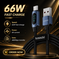 Kabel Pengisian Cepat Toocki 66W USB Type-C dengan Pelapis Nilon, Transfer Data Kecepatan Tinggi 6A untuk Ponsel, Tablet, Kamera, Komputer