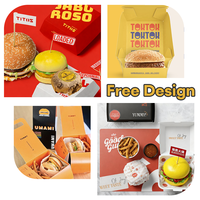 Boîte à hamburger personnalisée imprimée multi-tailles en papier biodégradable, résistante aux fuites et à la graisse, pour food truck