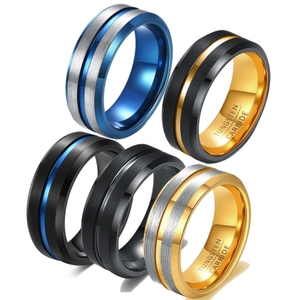 8mm bordes biselados ranurados venta al por mayor negro oro azul <span class=keywords><strong>anillo</strong></span> de carburo de tungsteno para hombres mujeres moda compromiso boda banda - Product Image 1
