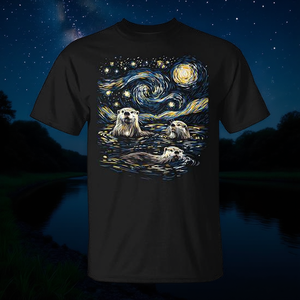Camiseta Three River Otters Van Gogh Starry Night para amantes de las nutrias - Product Image 3
