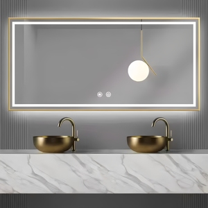 <span class=keywords><strong>Miroir</strong></span> de salle de bain rectangulaire à LED avec cadre <span class=keywords><strong>noir</strong></span>, <span class=keywords><strong>miroir</strong></span> mural à double éclairage avec commande tactile pour double vasque - Product Image 2