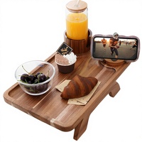 Plateau de canapé pliable en bois sculpté antidérapant, écologique et durable, pour téléphone et boissons, à un seul niveau, pour la maison - Vente en gros fabricant