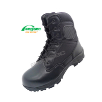 AEGISEC sepatu bot keselamatan kulit sapi, sepatu bot taktis keselamatan tempur tahan minyak bahan kulit sapi hitam