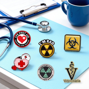 Broches personnalisées en émail souple avec symboles médicaux de radiologie, badges de rayons X et de risque biologique, broches métalliques pour la santé, prix direct usine ancienne. - Product Image 4