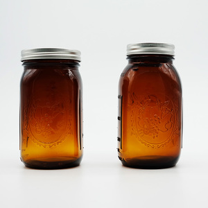 Tarros de albañil de cristal ámbar 1000ml personalizados tarros de albañil de cristal marrón de boca ancha 16 oz 500ml - Product Image 3