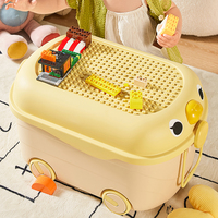 4 Roues Poulies Animal Canard Sceau Forme Bloc Coloré Enfants Jouets Couvercle Boîte de Rangement Bacs Plastique PP Organisateur Rose