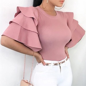 <span class=keywords><strong>T</strong></span>-<span class=keywords><strong>Shirt</strong></span> à manches larges à volants pour femmes, vêtement de travail décontracté, Slim et solide, Streetwear d'é<span class=keywords><strong>t</strong></span>é, 2023 - Product Image 6