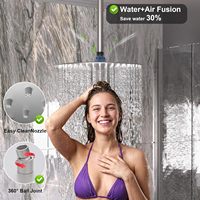 Système de douche double tête Homedec avec 4 jets latéraux, jet pluie, pulvérisation 4 directions, pommeau de douche 10" + 6", et douchette à main, finition nickel brossé, laiton
