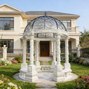 Pavillon en marbre personnalisé de style classique, sculpté à la main, colonne romaine de jardin, gazebo de mariage en pierre blanche - Product Image 6