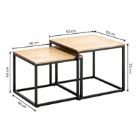 Ensemble de deux tables basses modernes durables avec rangement, multifonctionnelles, empilables, avec structure en métal et plateau en bois, meubles de salon