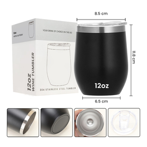 Gobelet isotherme personnalisé avec logo, 12 oz, forme d'œuf, revêtement poudré, gobelet à vin en acier inoxydable isolé sous vide de 12 oz avec couvercle coulissant - Product Image 4