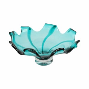 Ciotola Decorativa in Vetro Soffiato Artigianale Turchese con Bordo Nero, Centrotavola per Tavolino da Caffè, Soggiorno, Arredamento Casa - Product Image 1