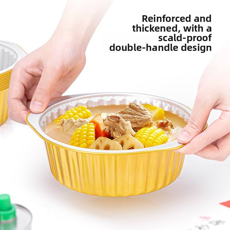 Disposable Round Small Hot Pot Takeaway Containers Golden Aluminum Foil ...