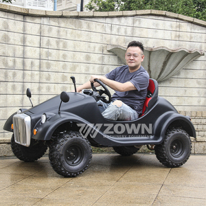 รถยนต์ไฟฟ้า ZOWN สไตล์วินเทจ สำหรับขับขี่ออฟโรด สีดำ เบาะสีแดง ดีไซน์เปิดประทุน - Product Image 4