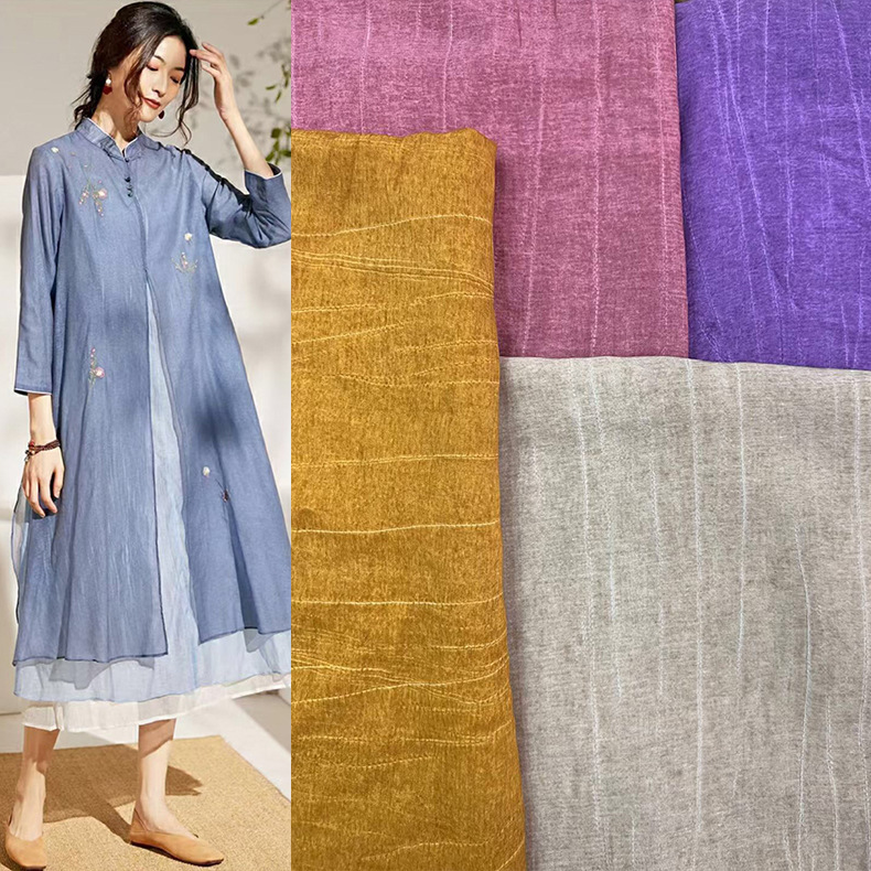 knee length dresses for ladies Women's Lilac Linen Dress - Round Neck Linen Tunic with Princess Seams,  Long Sleeve main image 0