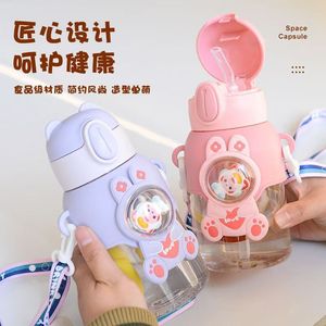 Cartoon Childrens Plastic Water Bottle <b>Large</b> Capacity Portable Straw <b>Cup</b> With Handle For Boys And Girls Outdoor Use - Product Image 2