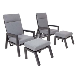 Leisure 5pcs Aluminum Adjust Back Metal Single Chair Ottoman <b>Side</b> Coffee <b>Table</b> Set With Cushion for Outdoor - Product Image 4
