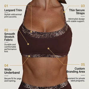 Soutien-gorge de sport dos nageur marron expresso premium pour femme, motif écossais, maintien moyen, extensible dans quatre directions, broderie 3D, bordure contrastante - Product Image 3
