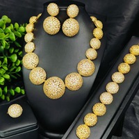 Parure de bijoux de mariage africaine de Dubaï pour femmes, plaqué or 24 carats, laiton avec zircon et design géométrique