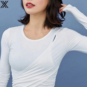 Cheap custom printing long sleeve t shirt woman Crop top Breathable light O-Neck for Fitness yoga - Product Image 5