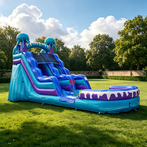 Tobogán Acuático Inflable de Doble Carril con Diseño de Medusas y Piscina, Ondas Azules con Criaturas Oceánicas, Fabricado con Lona de PVC de Grado Comercial - Product Image 2