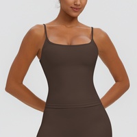 Débardeur de yoga transfrontalier en Spandex/Nylon brossé à séchage rapide, avec coussinets de poitrine, bretelles fines, motif uni, coupe ajustée pour femme