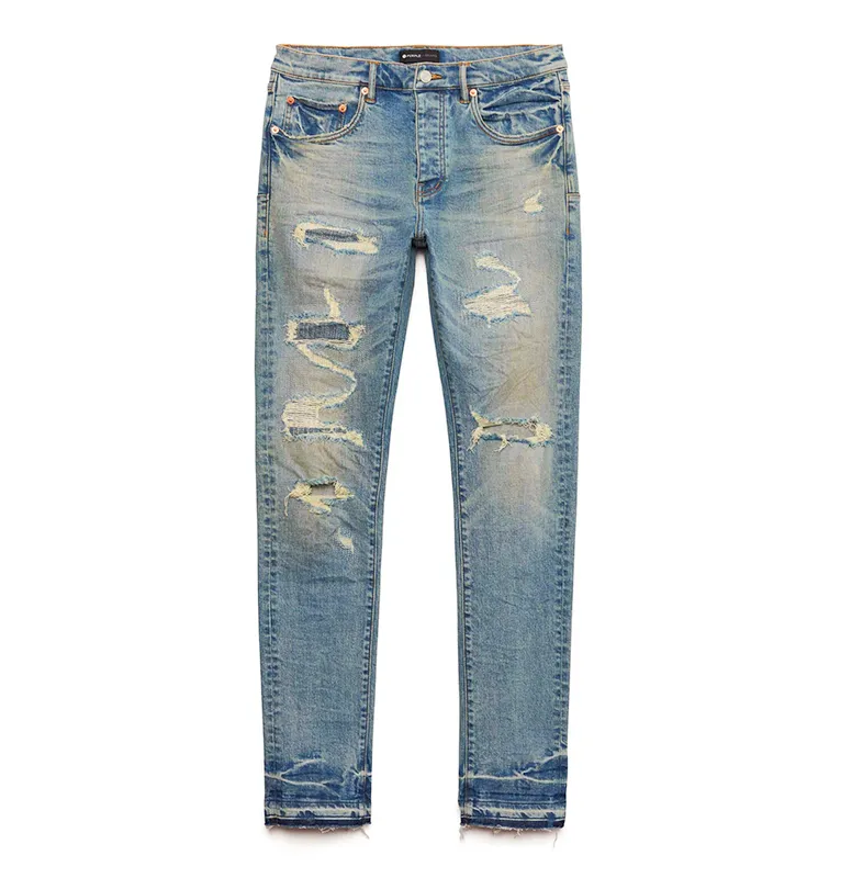 Pantaloni in Denim elasticizzato traspirante Vintage strappati di alta qualità Jeans Vintage Skinny Fit da uomo in difficoltà Jeans di marca viola