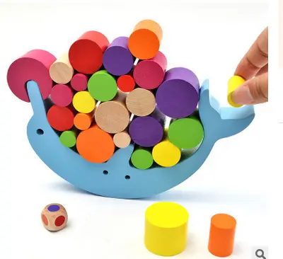 Montessori ahşap çocuk istifleme blokları hayvan denge oyunu yunus akıllı yapı taşı eğitici oyuncaklar