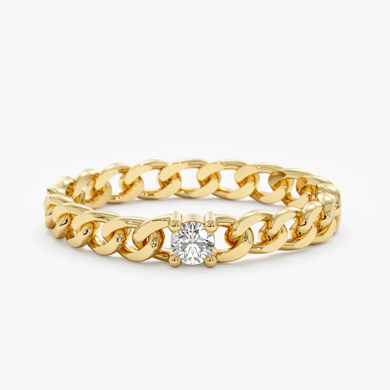 14k Золотое кубинское кольцо на цепочке с круглым кольцом из муассанита с бриллиантами