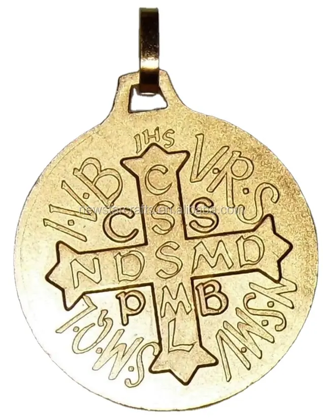 Medal Gold Personalized Metal Custom Brass Souvenir Customized Logo Catholic Medals Double Gold Plating Folk Art Benedict Medal