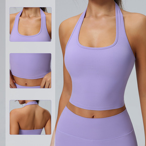 Sujetador deportivo personalizado para mujer, Sexy, sin espalda, cómodo cuello Halter, ropa deportiva, dobladillo, ropa de <span class=keywords><strong>calle</strong></span>, almohadilla de pecho extraíble, sujetador de Yoga para mujer - Product Image 2