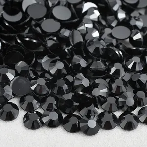 Dekorasi Belakang Datar Applique Kristal Hitam 3 4 5Mm Berlian Imitasi Permata Bulat Strass untuk Stiker Kristal DIY