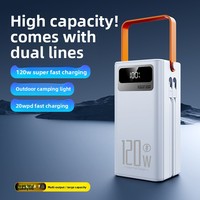 Meilleure vente transfrontalière : Batterie externe en plastique à charge rapide 120W avec câble intégré, affichage numérique intelligent, capacité 80 000mAh, Lithium