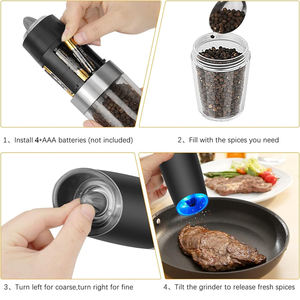 Moulin à sel et à poivre électrique en acier inoxydable à gravité automatique, réglable d'une seule main, avec LED - Product Image 3