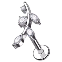 Labret en Titane G23 à dos plat, motif cœur en Zircon doré, clous d'oreille, bijoux de corps élégants, piercing de lèvre tendance, cadeau pour fiançailles
