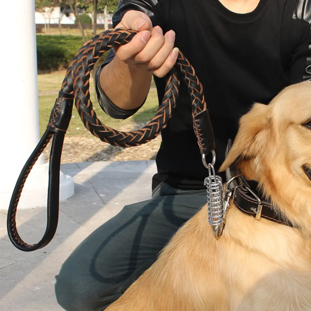 الثقيلة و واجب كبير الكلب المقود جلد طبيعي مزين طوق تدريب الكلاب ل الراعي بلدغ لابرادور الذهب المسترد الحيوانات الأليفة يؤدي