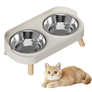 Bols doubles surélevés en acier inoxydable avec support et protection anti-éclaboussures, ensemble de bols antidérapants pour nourriture et eau pour chats et petits chiens - Product Image 1