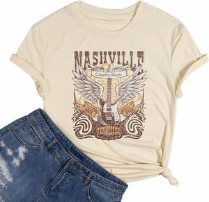 T-shirt imprimé musique country pour femmes, coupe ample, manches courtes, festival de musique NASHVILLE - Product Image 2