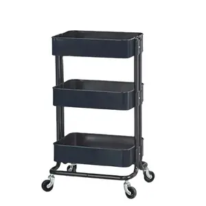 3-Tier Kitchen Bathroom Utility Metal Trolley Storage Cart Shelf Rack Organizer with Wheels & Handle