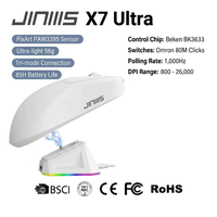 Souris de jeu sans fil JINMS X7 Ultra Tri-Mode PAW3395 26000 DPI 56g Super légère 1000Hz avec station de charge Esports OEM ODM Logo personnalisé